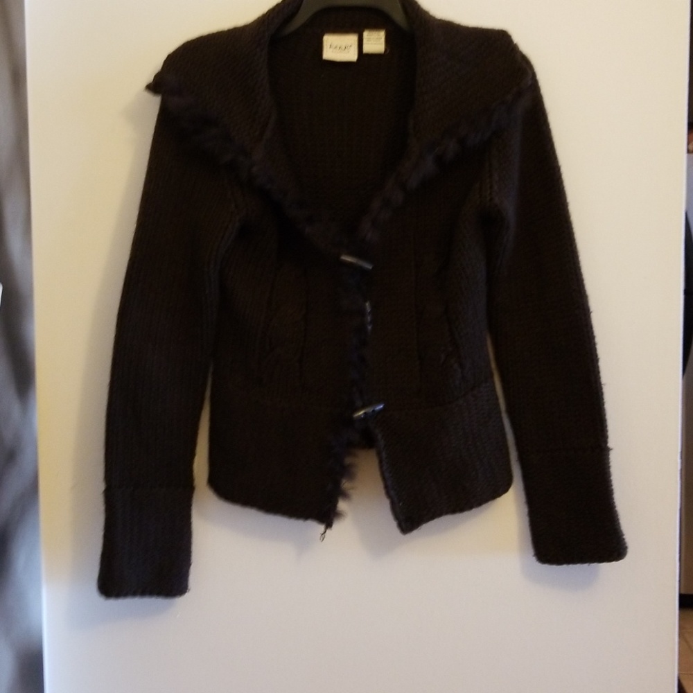 Sweater Jacket Brown with Rabbit Fur - Picture 4 of 5